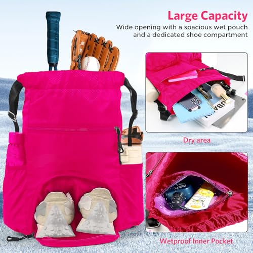 Image of Sports Drawstring Backpack Gym Sack with Shoe Compartment, Durable Oxford Fabric, Wet-Proof Pocket, Water-Resistant Cinch Bag for Men & Women, Foldable & Spacious Athletic Sackpack for Travel Fitness