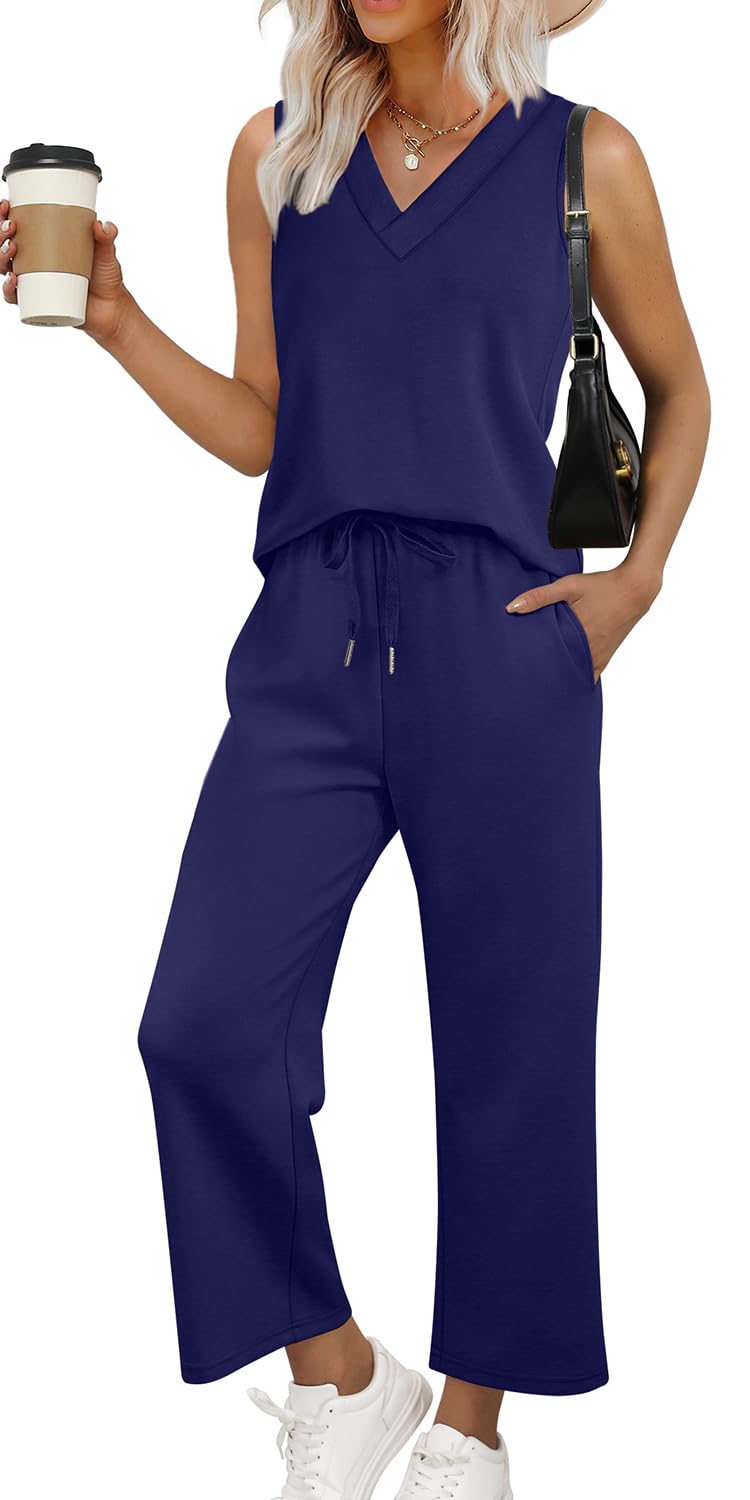 Photo 1 of ***MISSING TOP**** WIHOLL Two Piece Lounge Sets for Women Summer Outfits 2025 Spring Tank Top Shirts Graduation Beach Vacation Clothes Fashion Brunch Work Dressy Navy L