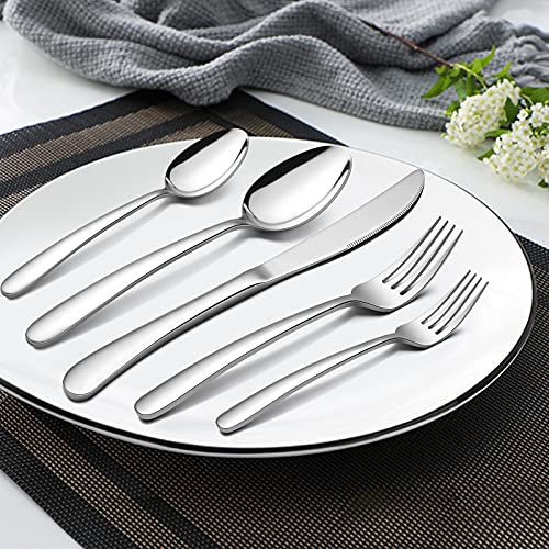 40-Piece Heavy Duty Silverware Set, Haware Stainless Steel Solid Flatware Cutlery For 8, Modern & Elegant Design For Home/Hotel/Wedding, Mirror Polished And Dishwasher Safe #TOP5