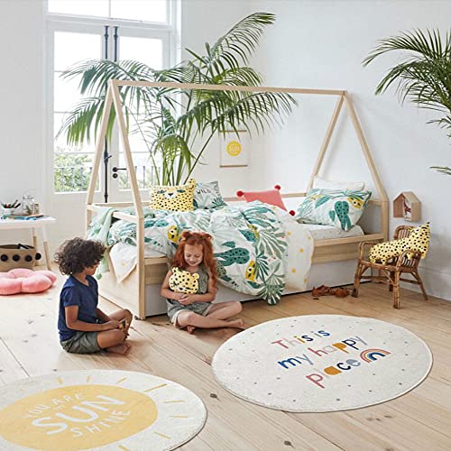 Poowe Round Kids Playroom Rug - Soft Alphabet Nursery Rug For Bedroom - Playtime Collection, Learning & Game Carpet For Classroom, Best Shower Gift For Infant Toddlers (Round 39.4", Rainbow Star) #TOP3