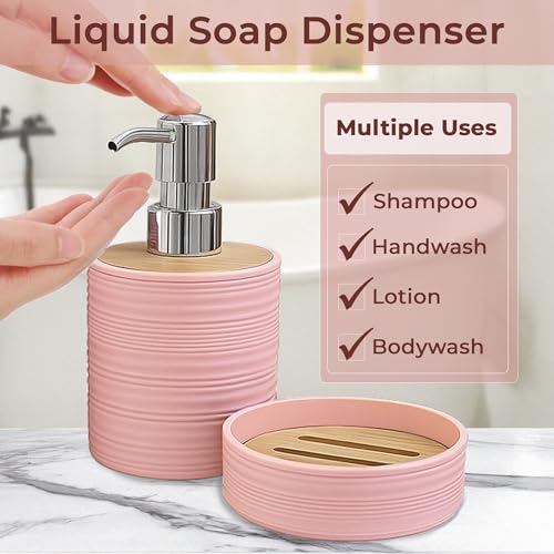 Image of Story@Home 4 Pieces Bathroom Accessories Set | Toothbrush Holder, Soap Dispenser, Mouth Wash Cup & Soap Dish for Home Kitchen & Bathroom | Bathroom Essentials for Office - Peach