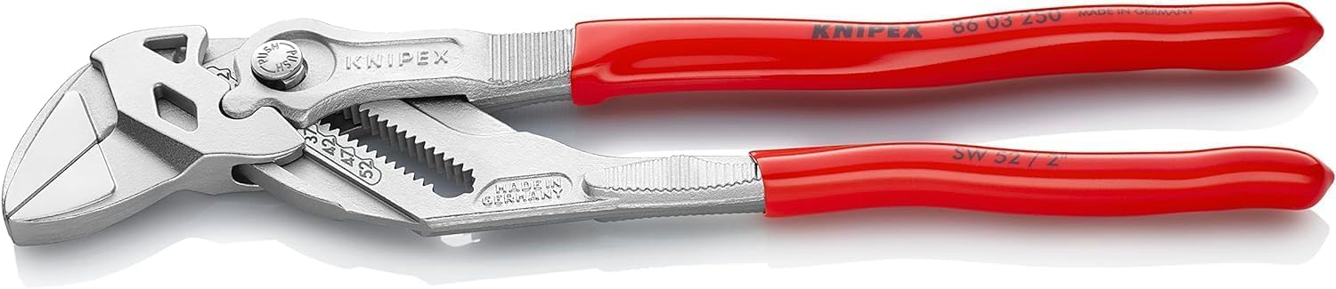 Knipex Cobra Szczypce Nastawne, Czarny/Czerwony, 36.5 x 16.99 x 3.51 cm & Knipex Wkp8603250 Szczypce Nastawne, Srebrny/Czerwony, 250 mm