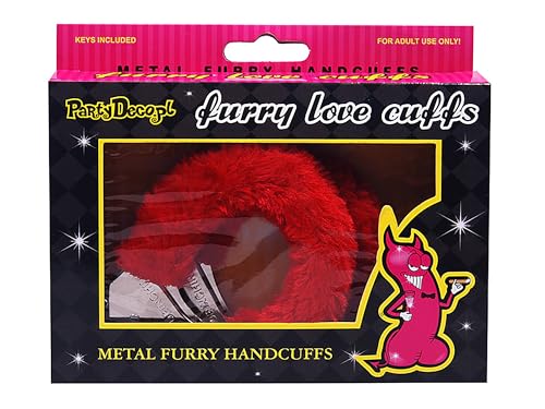 Plüsch Handschellen aus Metall inkl. 2 Schlüsseln - Halloween Karneval Fasching Kostüm Accessoire - Handcuffs - Party Zubehör - Rot – Bild 2