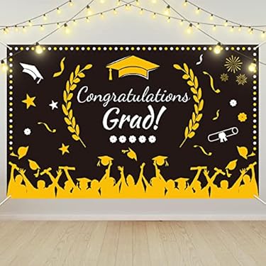 AMAZON - Graduation Backdrop 2023, Black Graduation Banner for Class of 2023, Graduation Photo Backdrop for Graduation Party Decorations, 70.8 x 43.3 Inches Congrats Grad Backdrop, Graduation Party Supplies
