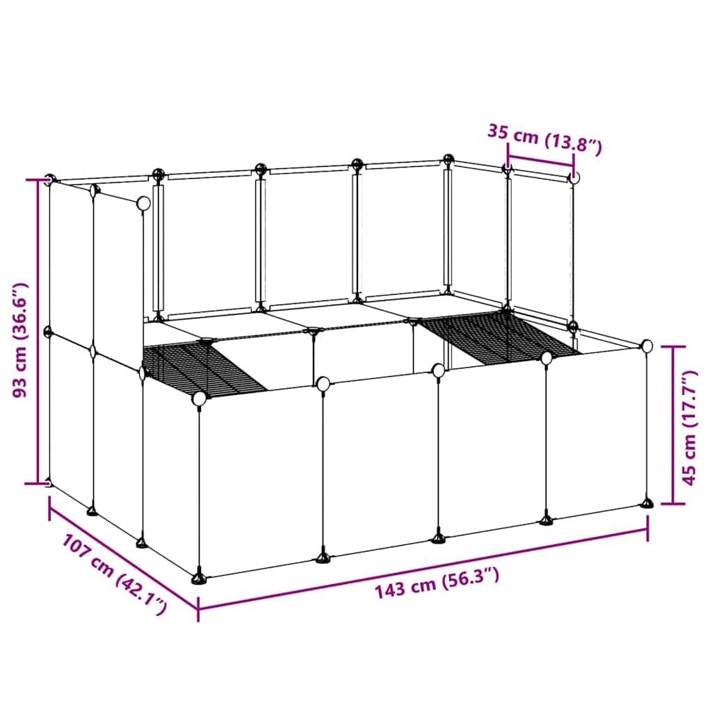 Jaula negra para animales pequeños, 143 x 107 x 93 cm, de polipropileno y acero, con 2 niveles, 24 paneles, mazo de madera, adecuado para conejos, cobayas, hámsters, casa de roedores, rueda