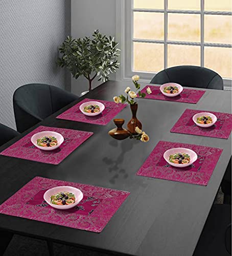 Image of Embroidery Home Decor Decorative Silk Dining Table Mats 6 Pieces Place Mats 45x30 Cm (Pink)