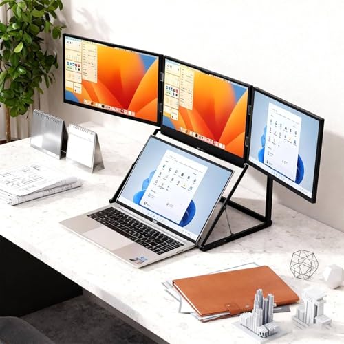 Image of Laptop Screen Extender, 15.6 inch Portable Foldable Triple Monitor, FHD 1080P IPS Foldable Triple Monitor, HDMI /USB-C N Play, 12-18.5in Laptop Compatible, Compatible with Mac /Windows /Linux