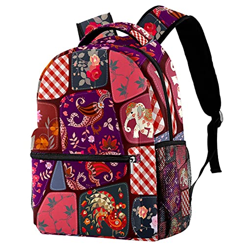 Sac à dos voyage éléphant et motif ethnique floral avec porte-bouteille