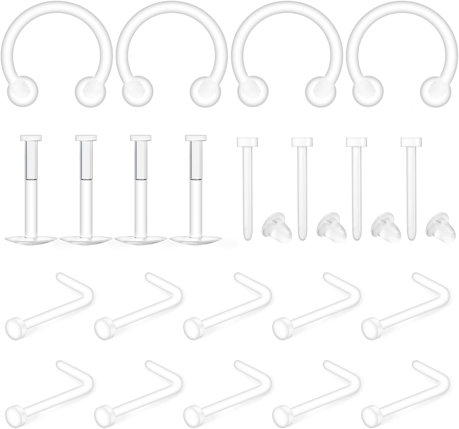 Lcolyoli 18G 16G Clear Piercing Jewelry Piercing Retainers Plastic Piercings for Surgery Sports Nose Studs for Work Clear Nose Rings Septum Retainer