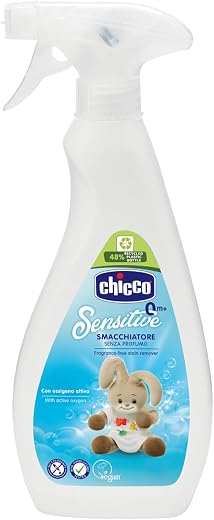 Chicco Sensitive Smacchiatore senza Profumo con Ossigeno Attivo, Rimuove Macchie, anche per Tessuti Colorati, 0+ Mesi, 500 ml
