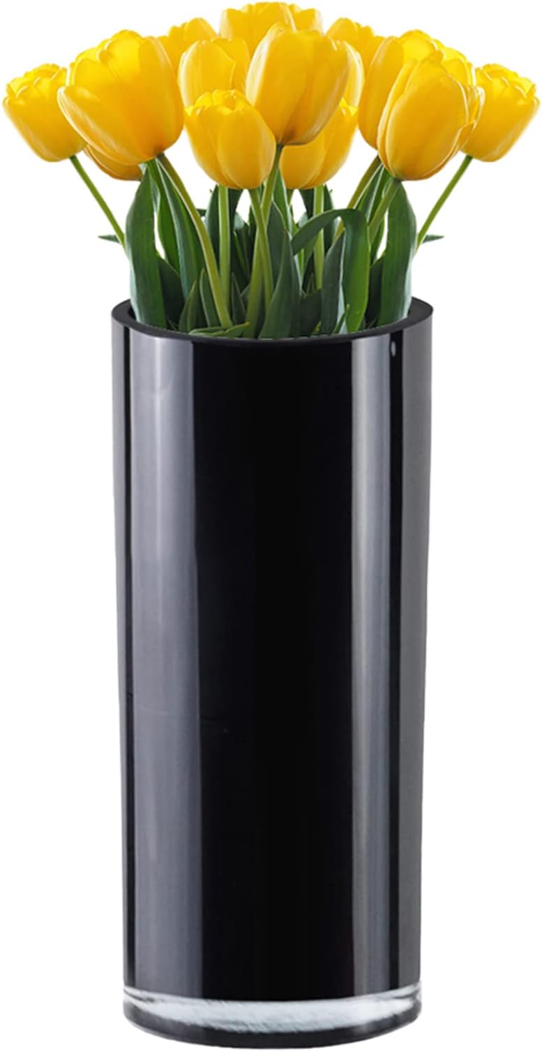 CYS Excel Black Glass Cylinder Vase (H:9" D:4") | Multiple Size Choices Glass Flower Vase Centerpieces | Wedding Table Arrangements