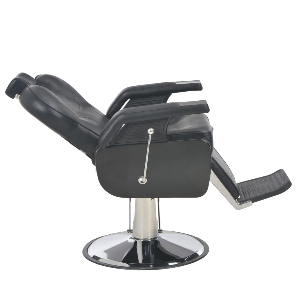 Friseurstuhl Schwarz aus Kunstleder und Schaumstoff, 72 x 68 x 98 cm, 360 Grad drehbar, mit verstellbarer Rückenlehne und Kopfstütze für Salon, Spa, Haarschnitt, Rasur, Kosmetik