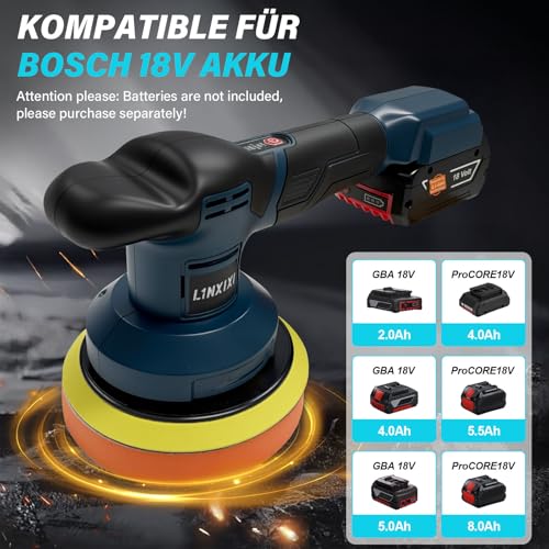 Akku Poliermaschine für Bosch Professional 18V, 6 Zoll Autopolierer, 3 Geschwindigkeiten bis 7000 U/min, Leicht & Kabellos, 21-teiliges Polierset für Polieren, Wachsen & Autoaufbereitung (Ohne Akku)
