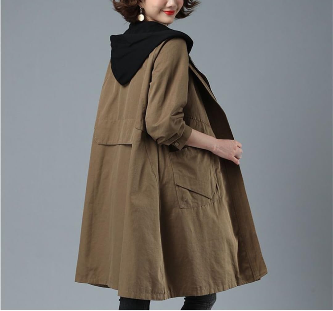 Primavera E Autunno Trench Da Donna Di Mezza Lunghezza Con Cappuccio Cerniera Giacca Allentata Donna Cappotto Di Mezza Età