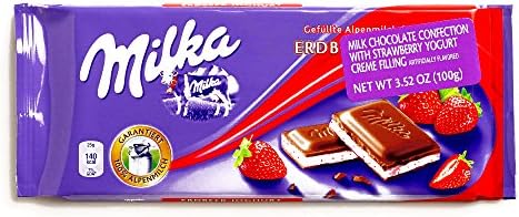 Milka Strawberry Yogurt Creame Chocolate Bar 3.52 oz each (3 Items Per Order)