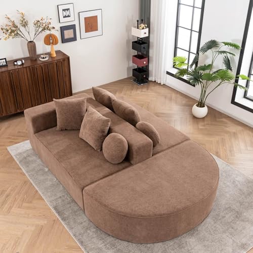 KOMHTOM Canapé Lit Moderne 5 Places en Chenille avec 6 Coussins, Canapé Convertible Modulable...