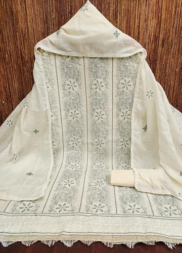 Image of Sidhidata Women's Poly Cotton Embroidery Work Unstitched Salwar Suit Dress Material With Embroidered Dupatta (DM Devika Free Size)