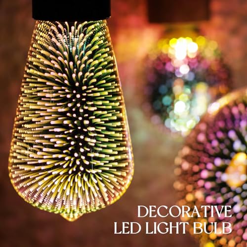 Porseme LED Light Bulb 3D Fireworks Decorative Glass ST19 Bulb, E26 Base, 4W, AC100-240V, Soft Warm Light, Romantic Decor for Home, Bedroom, Party - image 6