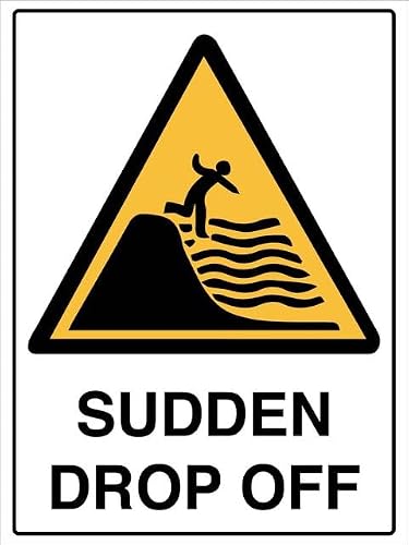 Xewazd A805 8"X12" Caution Sign - Sudden Drop Off, Wall Decor For Home Kitchen Farm Garden Garage