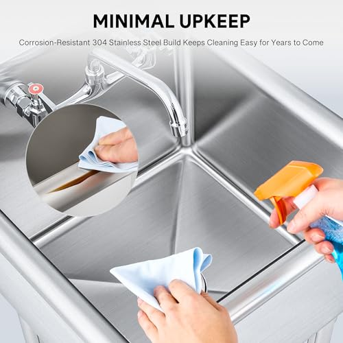 Image of WILPREP 1-Compartment Sink, 18x18x12 in. Kitchen Sink with Strainer X-Shaped Guides Backsplash, Freestanding Single Bowl Utility Sink, Work Station Sink for Garage Kitchen Laundry Room Pet Salon