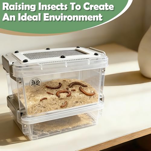 Ronyme Insect Breeding Box, Roach Feeding & Cricket Keeper with 1.4mm Mesh Ventilation, Portable Easy-to-Clean Hatching Container for Mealworms, Small Animal Container, Reptile Feeder Insects - Image 2