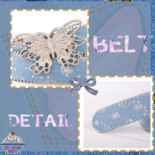 Women's Cloth Waist Belt with Butterfly Buckle Sequin Jeans Waist Belt Western Cowboy Belt for Women3