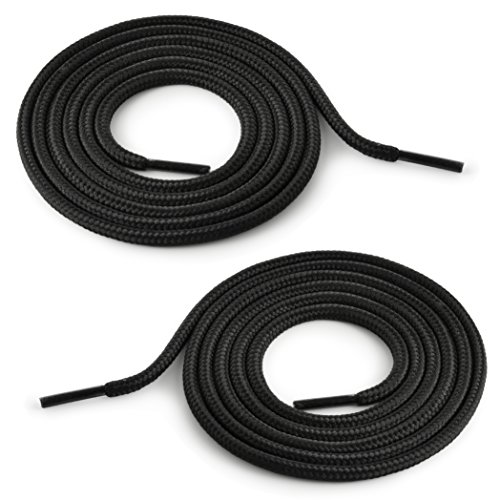 Ganzoo Schnürsenkel rund für Sneaker, Senkel, Laces, tube laces, Schuhbändel für Turnschuhe, Wanderstiefel, Arbeitsschuhe, Schnürsenkel Schuhbänder, in verschiedenen Farben - Marke (Schwarz, 1 Paar) Cover