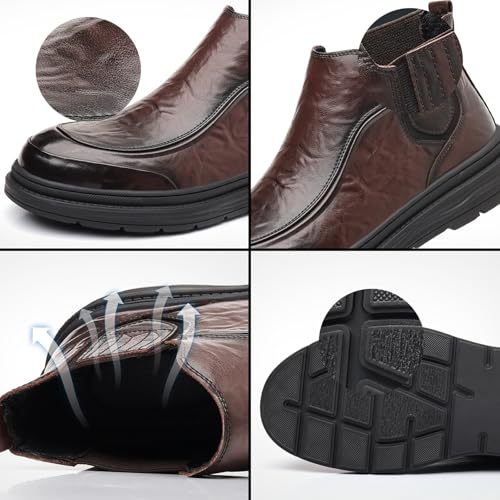 Men's Genuine Leather Soft Bottom Slip On Chukka Boots Comfort Elastic Panels Non Slip Platform Ankle Boots Business Work Outdoor Dress Booties3