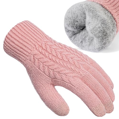 Pleneal Women Winter Gloves Touch Screen Knit Gloves with Thermal Soft Lining Dual-Layer Glove for Cold Weather