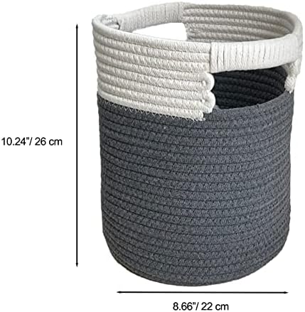 SOQKEEN Cotton Rope Storage Basket, 2 Pack 8.7 x 10.2 inch (22 x 26 cm) Round Woven Baskets, Blanket Basket for Bedroom Living Room, Baby Nursery Hamper Baskets for Gifts White & Dark Grey