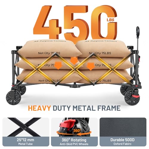 Timber Ridge 51.2" Extended Collapsible Wagon - Heavy-Duty Utility Cart with All-Terrain Wheels, Brakes & Cargo Net, 400L Capacity for Camping, Sports & Shopping, Grey by TIMBER RIDGE - Image 6