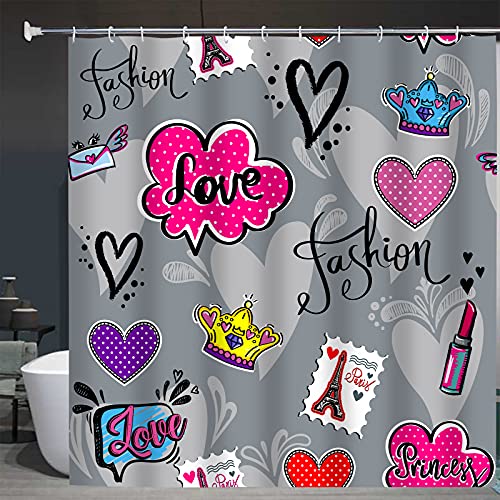 Abaysto Abstract For Girl Teenagers With Lipstick Patch Badges Paris Eiffel Tower Home Decor Shower Curtain Sets With Hooks Polyester Fabric Great Gift #TOP2