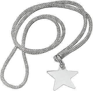 حبل قصير مرصع بحجر الراين الكريستالي مع حلقة مفاتيح، حجر الراين الماسي، حلقة ذهبية، حامل الجوال والبطاقات (15 سم) (فضي)