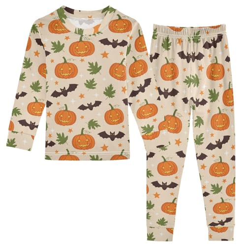 Pajama Sets Long Sleeve Halloween Pumpkin Bat Leaves Soft Comfy Sleepwear 2 Piece PJS 3-8T