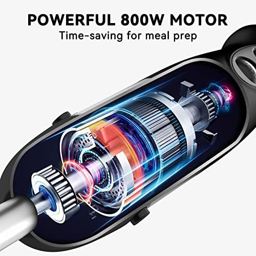 Immersion Blender Handheld 5 in 1 Hand Blender, 800W Hand Mixer Stick, BPA-Free 12 Speed and Turbo Mode Handheld Blender 304 Stainless Steel, With 20 oz Mixing Beaker, 17oz Chopper, Whisk and Milk Frother for Soup, Smoothies, Baby Food, Sauce, Abuler