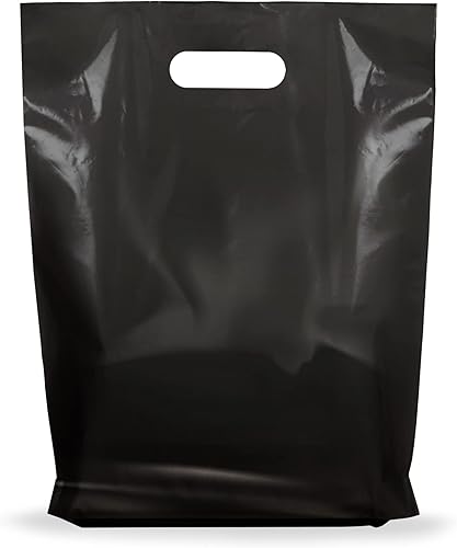Popular Plastic Bags - Bolsas de compras brillantes para mercancías 100 bolsas de mercancía a granel de color negro de 9 x 12 x 1.25 pulgadas