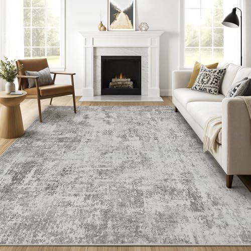 Area Rugs 9x12, Washable, Abstract Neutral, Non-Slip, Greige