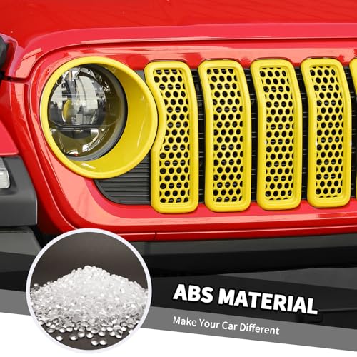 Image of 9PCS Headlight Cover & Front Grill Mesh Inserts Compatible with Jeep Wrangler JL JLU 2024+, NOT FIT JL Sport /Sport S (Yellow)