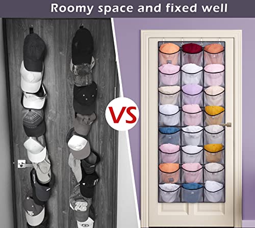 Keetdy 24 Baseball Hat Rack For Door Large Hat Organizer For Baseball Caps With Elastic Pockets Caps Holder Protect And Display Hat Storage #TOP4