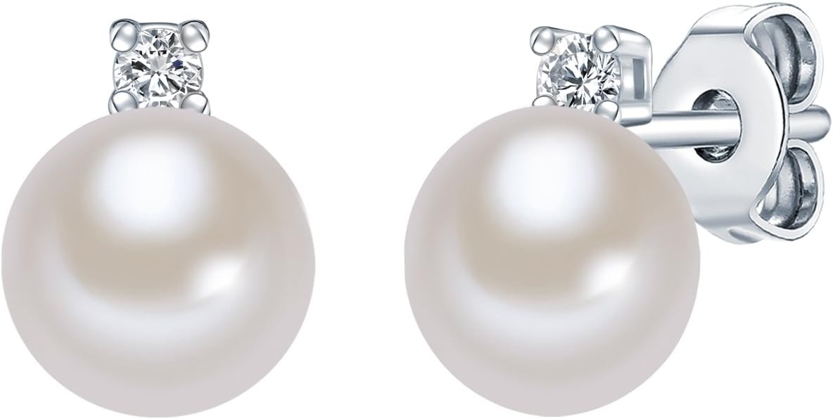 Valero PearlsSterling Silver 925 rhodium-plated Ladies Stud earrings with Freshwater cultured pearls white and white Zirconia 60201778