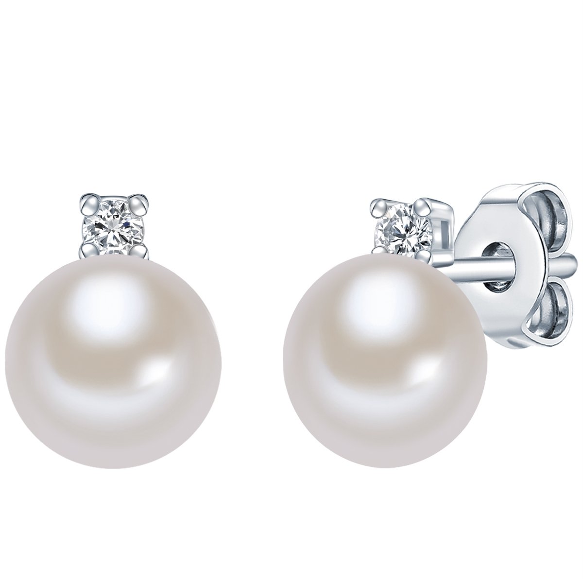 Valero PearlsSterling Silver 925 rhodium-plated Ladies Stud earrings with Freshwater cultured pearls white and white Zirconia 60201778