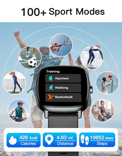 Smart Watches for Men Women with GPS Built-in, Answer/Make Calls, 1.95" Smartwatch for iPhone/Android Phones, Fitness Watch with Heart Rate/Sleep Monitor 100+ Sports Modes IP68 Waterproof (Black) — view 6