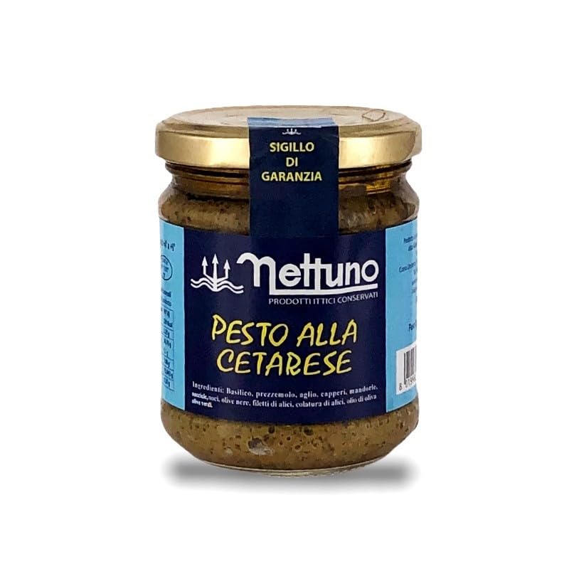 Pesto alla cetarese – salsa con colatura y filetes de anchoa, albahaca, alcaparras, aceitunas negras y frutos secos