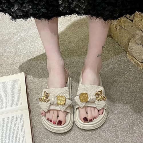Cute Bow Sandals for Woman Cloud Recovery Metal Accessories Slide Open Toe Thick Slide for Outdoor and Beach3