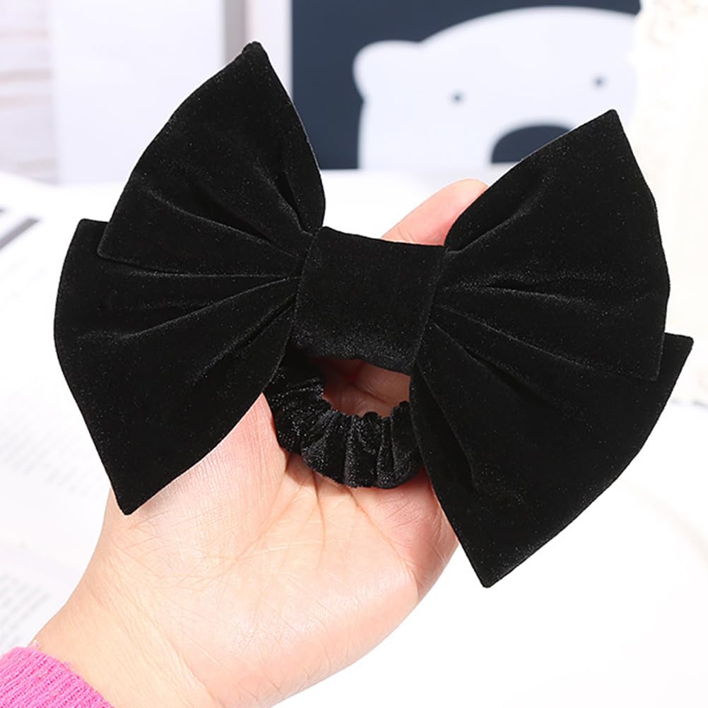 FRCOLOR Black Bow Hair Ties for Women Big Bowknot Hair Circles Elastic Rope Stylish Ponytail Holder for Everyday Styling Accessories - Image 2