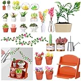 Luinabio 26 Pieces Dollhouse Plant Miniature Bonsai Mini Potted Plant Flower Model Tiny Fake Greenery Ornament Dollhouse Decoration(Stylish Style)