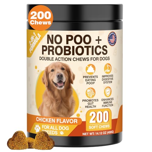200 Chews No Poo&Probiotic Chew for Dogs-2 in 1 Control Coprophagia&Probiotics Supplement- Natural Soft Treats Deterrent Eat Poop-Digestive Enzymes with Prebiotics Support Gut Health-Chicken Flavor