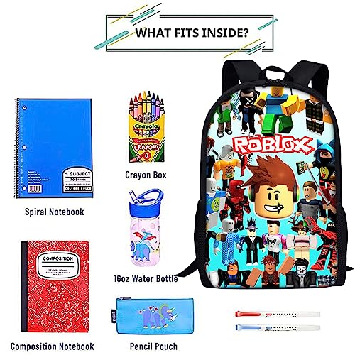 Robllox Backpack, Robllox Children's Schoolbag Toddler Rucksack Cartoon Preschool Book Bag Canvas Daypack 3D Printed School Backpack Lightweight Casual Rucksack Hiking Elementary Schoolbag for Boys - Image 3