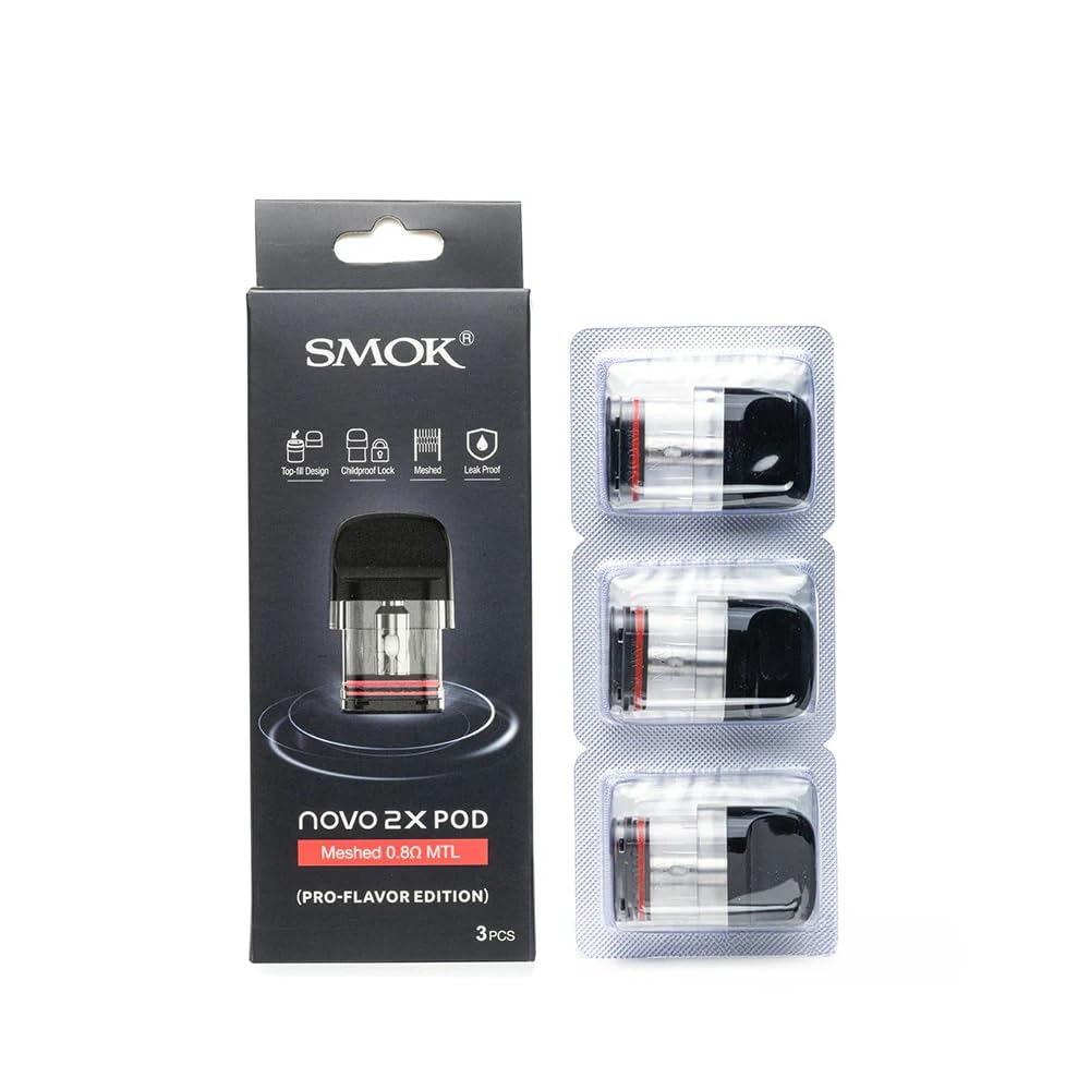Novo 2X Replacement Pods 0.8 Ohm Mesh; Pack of 3; Enhanced Full-Bodied Flavor & MTL Draw; Top-Fill Leak-Resistant; 2mL; Compatible with Novo/Novo 2 / 2S / 2C / 2X / Propod Series - No Nicotine