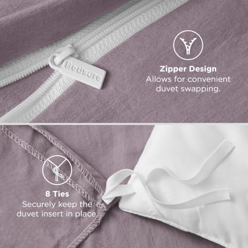 Image of Bedsure Prewashed Twin Duvet Cover, Cotton-Like Bedding Set, Lilac Purple | Ultra Soft, Relaxed Texture, Twin XL Breathable Comfort, Hidden Zipper, 8 Corner Ties, Easy Care, Year-Round Use